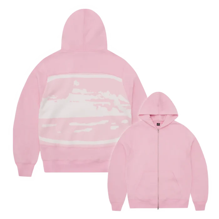 HYBRID JACQUARD KNIT ALCATRAZ ZIP HOODIE PINK