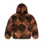 DIAMOND HOODED FUR JACKET BACK [BROWN]