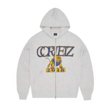 Corteiz Lion Boxy Zip Up Hoodie LIGHT HEATHER
