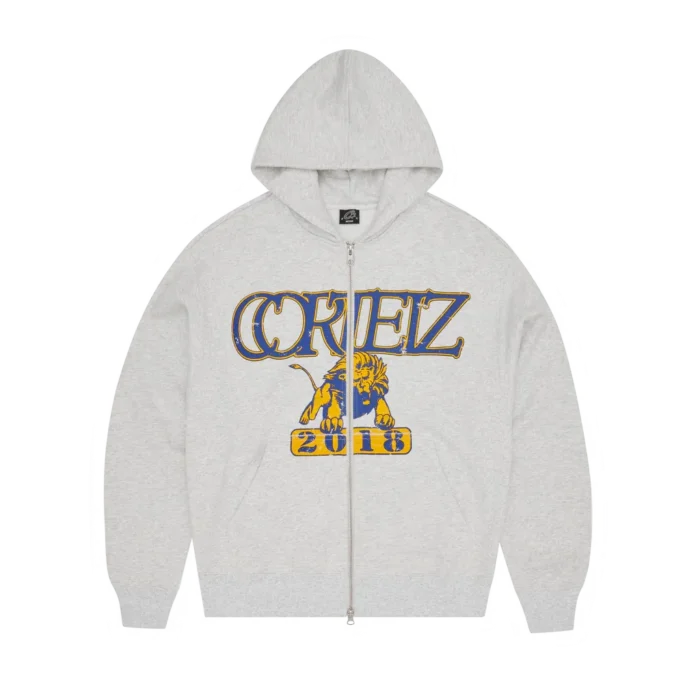 Corteiz Lion Boxy Zip Up Hoodie LIGHT HEATHER