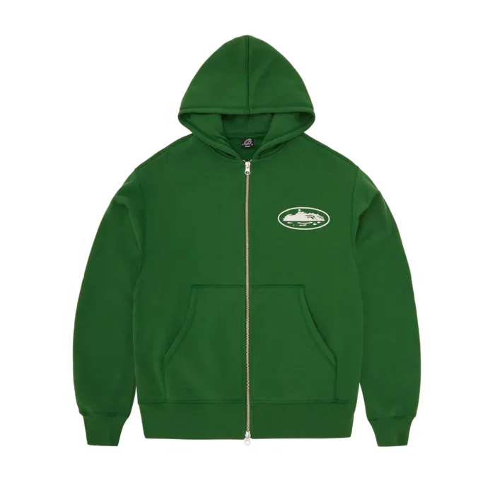 Corteiz Puff Print Island Zip Hoodie GREEN
