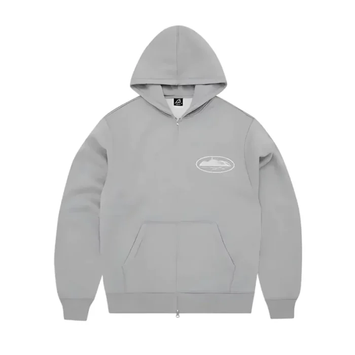 Corteiz Puff Print Zip Hoodie Grey