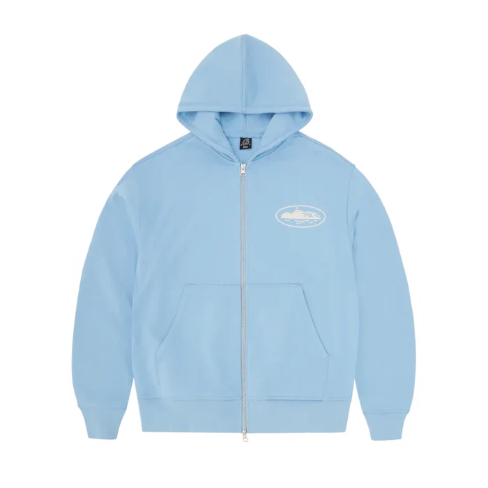 Island Puff Print Zip Corteiz Hoodie BABY BLUE