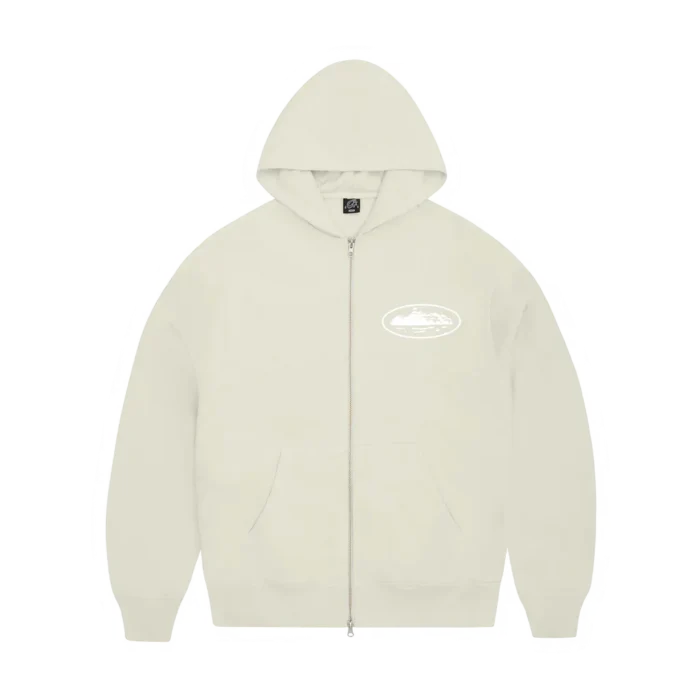 Island Puff Print Corteiz Zip Up Hoodie OFF WHITE