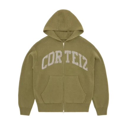 Corteiz COLLEGE KNIT ZIP HOODIE OLIVE