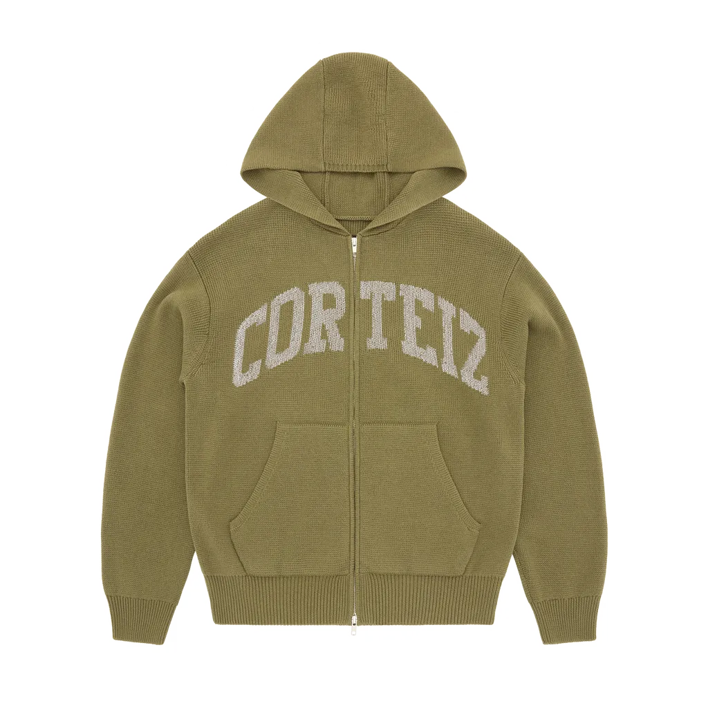 Corteiz COLLEGE KNIT ZIP HOODIE OLIVE Corteiz COLLEGE KNIT ZIP HOODIE OLIVE